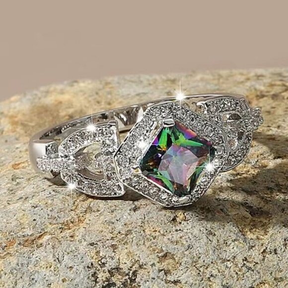 NEW 18k White Gold Mystic Topaz Diamond Ring - Picture 2 of 3